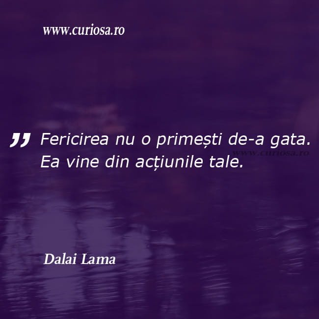 citat Fericirea nu o primești de-a gata. Ea vine din acțiunile tale.